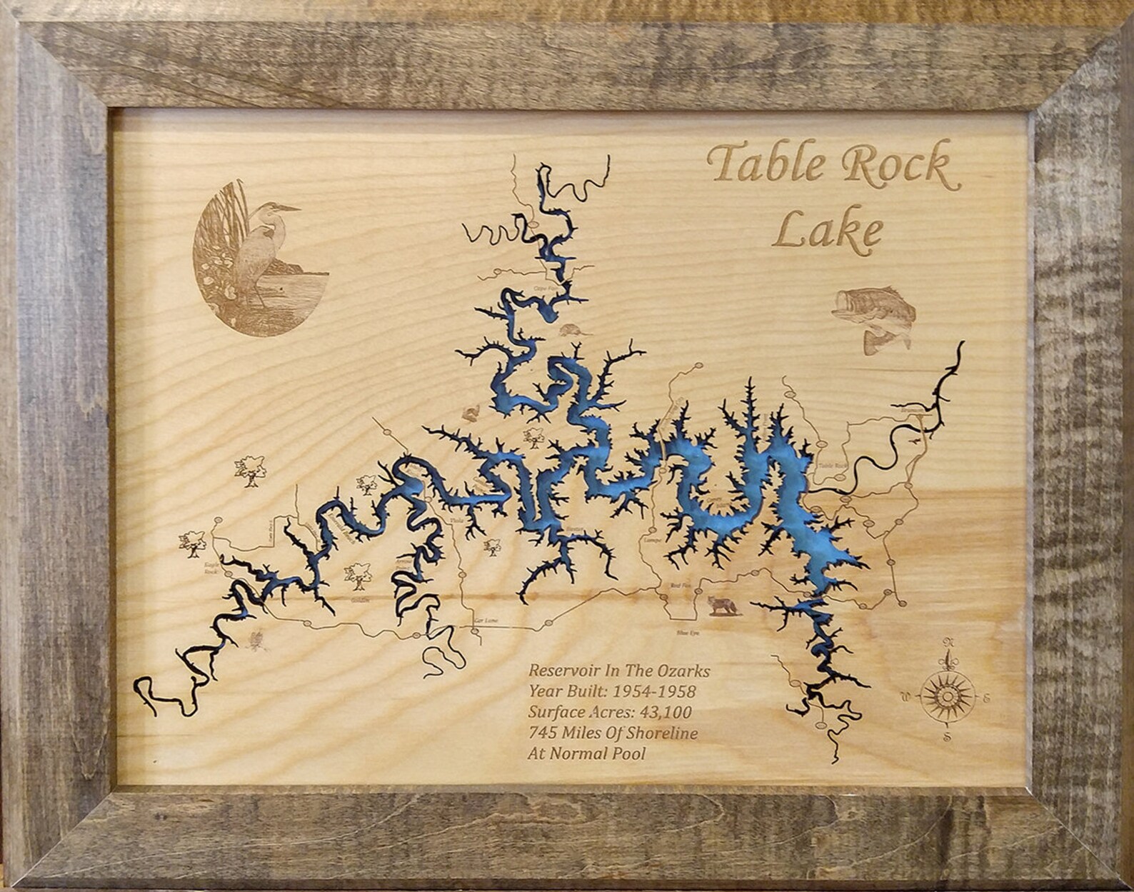 Table Rock Lake MO Wood Laser Cut Topographical Engraved Map Etsy