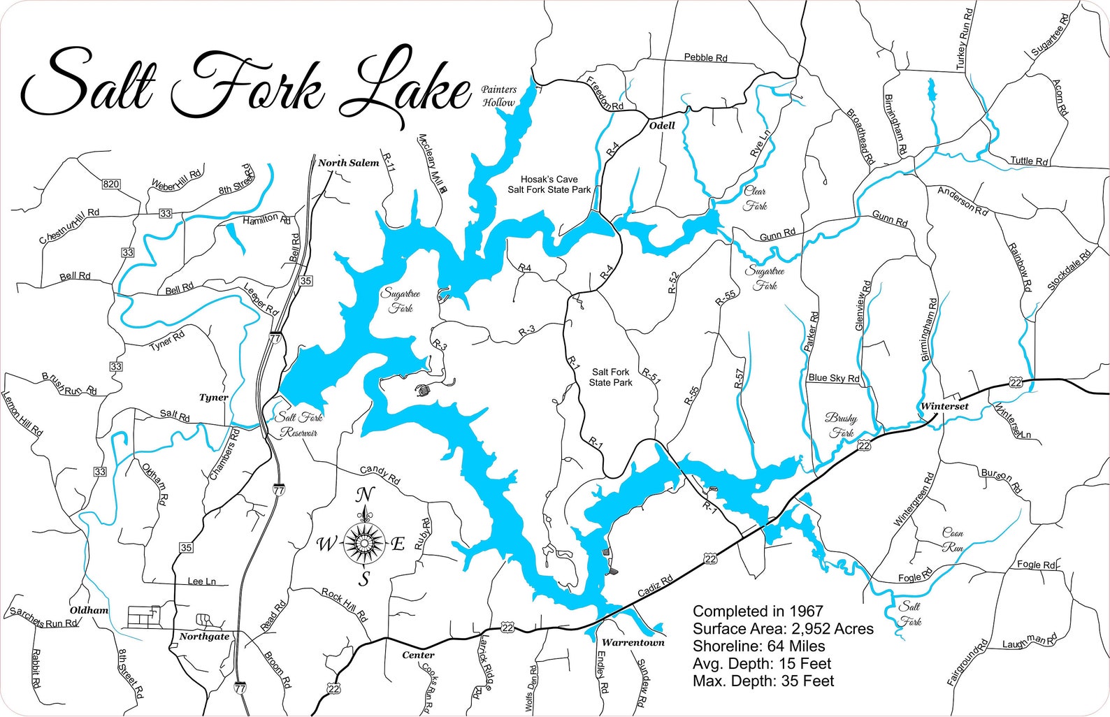 Salt Fork Lake in Guernsey County Ohio Precision Laser Etsy