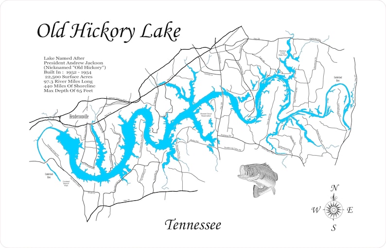 Old Hickory Lake TN Laser Cut Wood Map Etsy