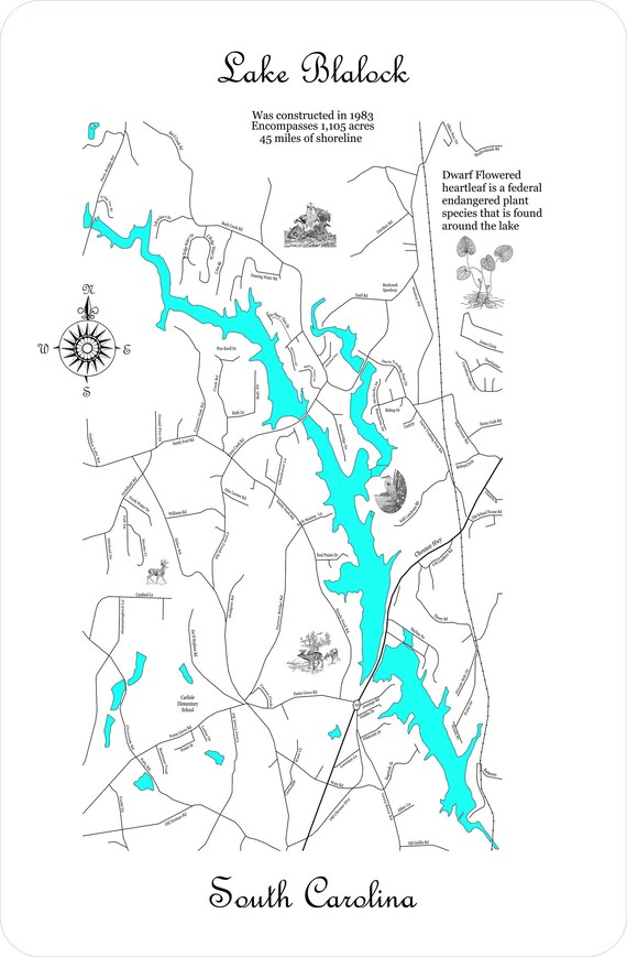 Wood Laser Cut Map of Lake Blalock South Carolina Engraved Etsy