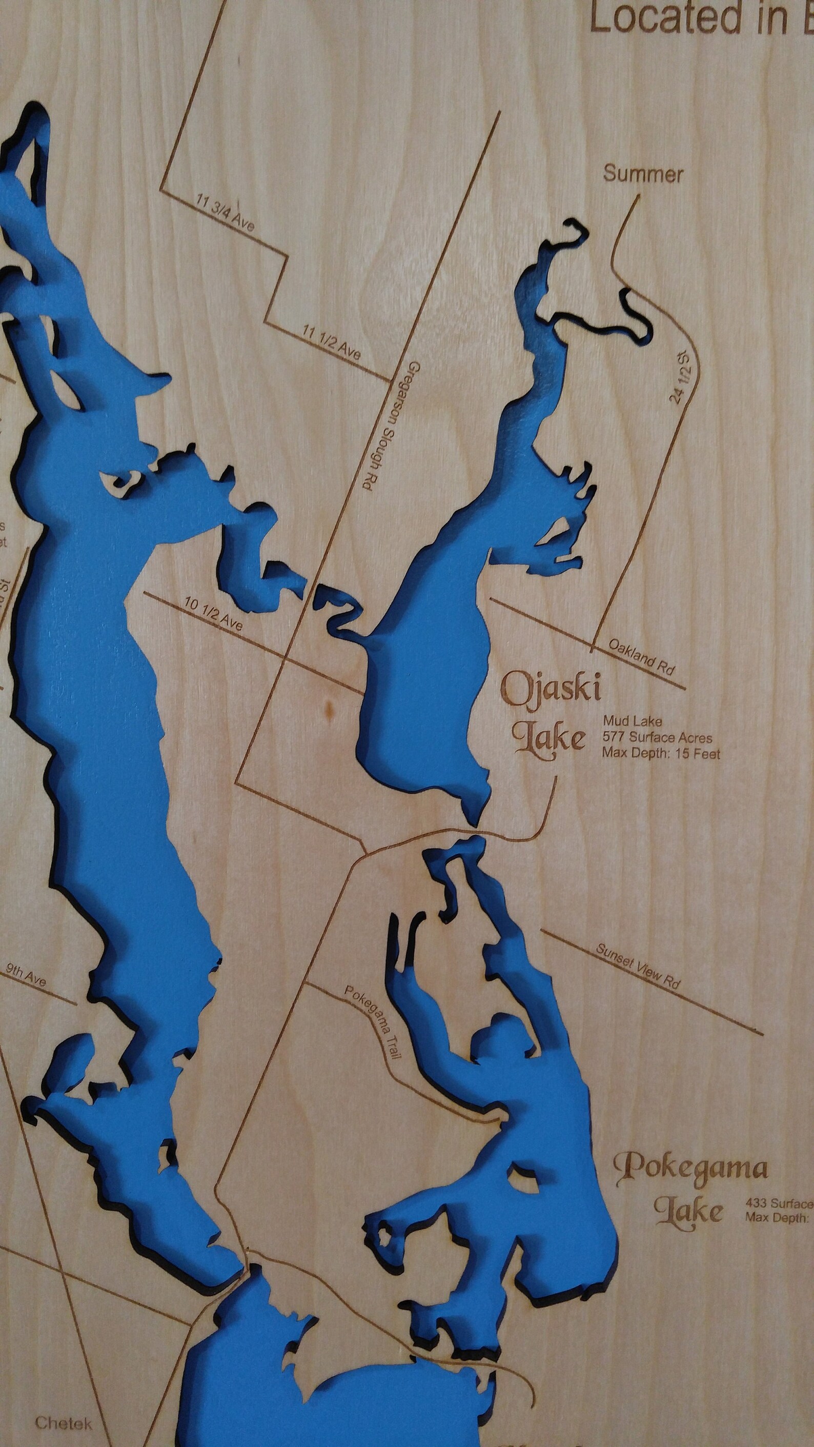Wood Laser Cut Map of the Chetek Chain of Lakes in Wisconsin Etsy