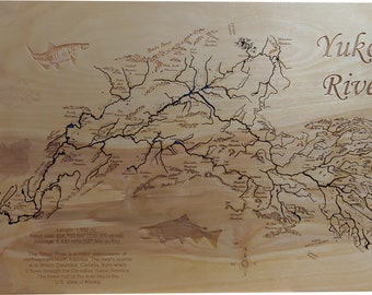 Yukon River in Alaska and Canada - Precision Laser Cut/Engraved Wood Map