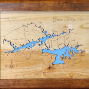 Greers Ferry Lake in Cleburne and Van Buren Counties, Arkansas  - Precision Laser Cut/Engraved Wood Map