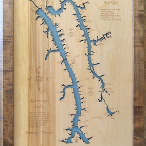 Lake Barkley, KY and Kentucky Lake, TN - Precision Laser Cut/Engraved Wood Map