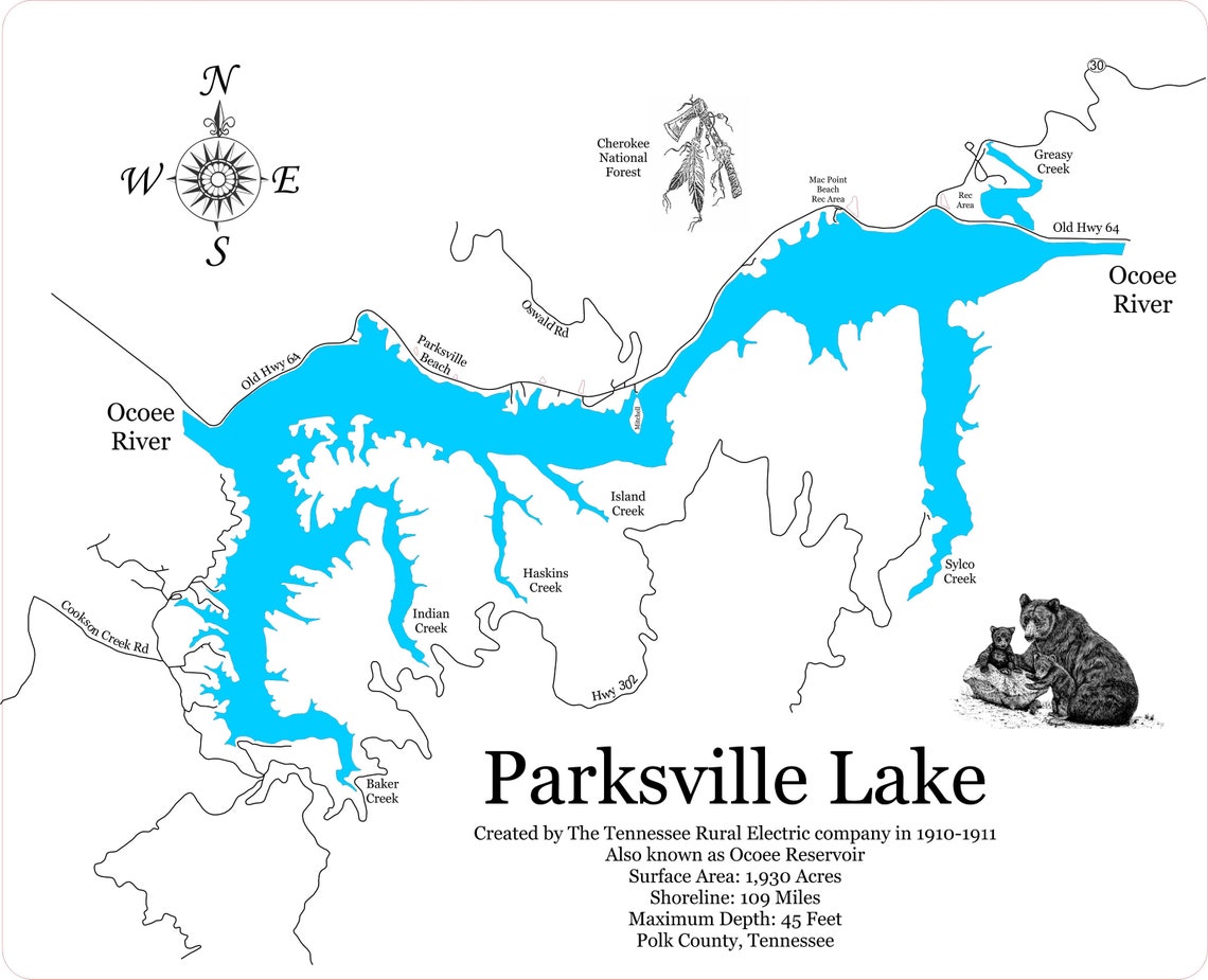Parksville Lake in Polk County Tennessee Wood Laser Cut Etsy