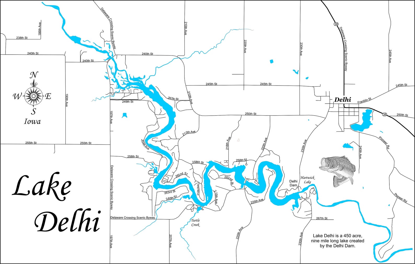 Delhi Lake in Delaware County Iowa Wood Laser Cut Engraved Etsy