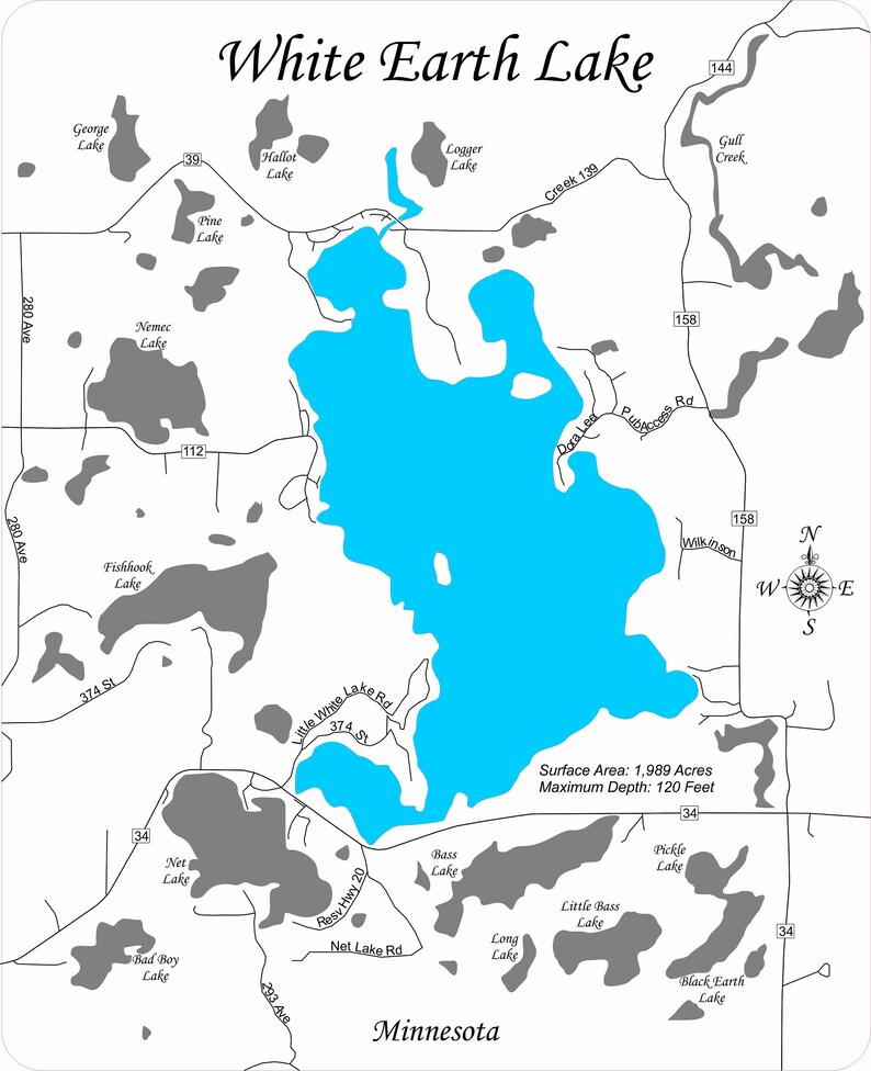 White Earth Lake in Becker County Minnesota Wood Laser Cut Etsy