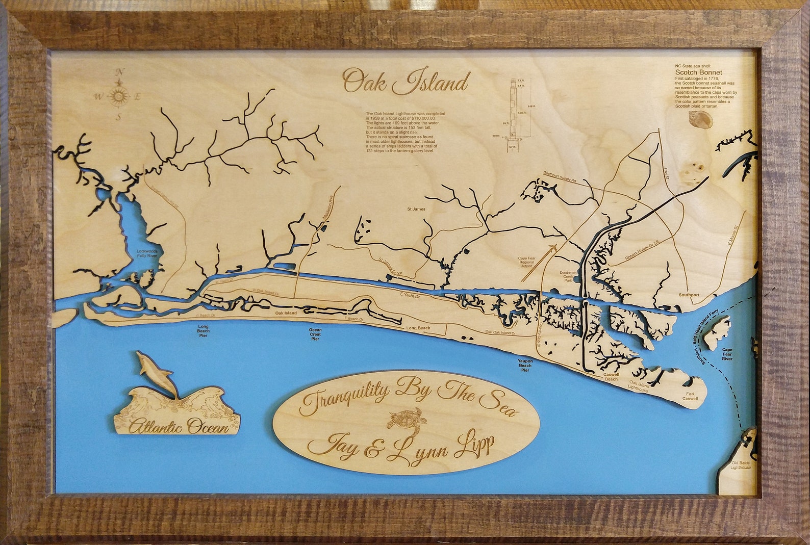 Oak Island North Carolina Wood Laser Cut Topographical Etsy