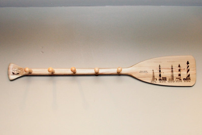 Boat Paddle Coat Rack with engraved Lighthouses of The Outer Etsy
