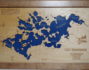 Lake Minnetonka, Minnesota  - Precision Laser Cut/Engraved Wood Map