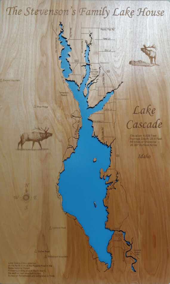Lake Cascade Idaho Wood Laser Cut Map Nautical Decor New Etsy