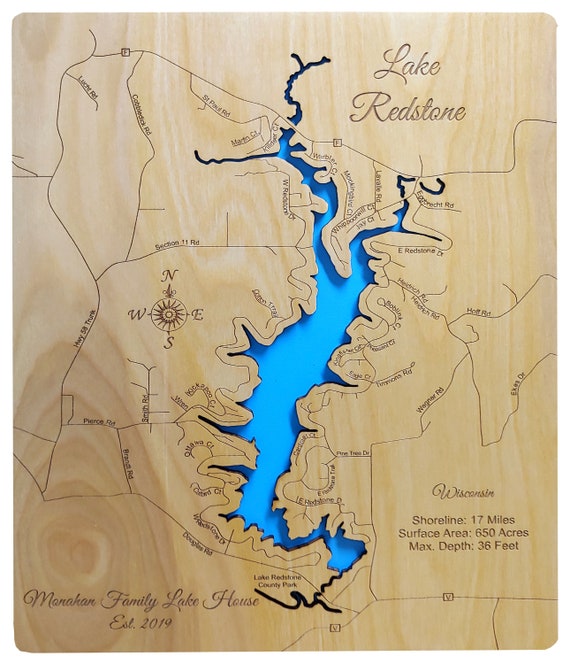 Lake Redstone in Sauk County Wisconsin Wood Laser Engraved Etsy