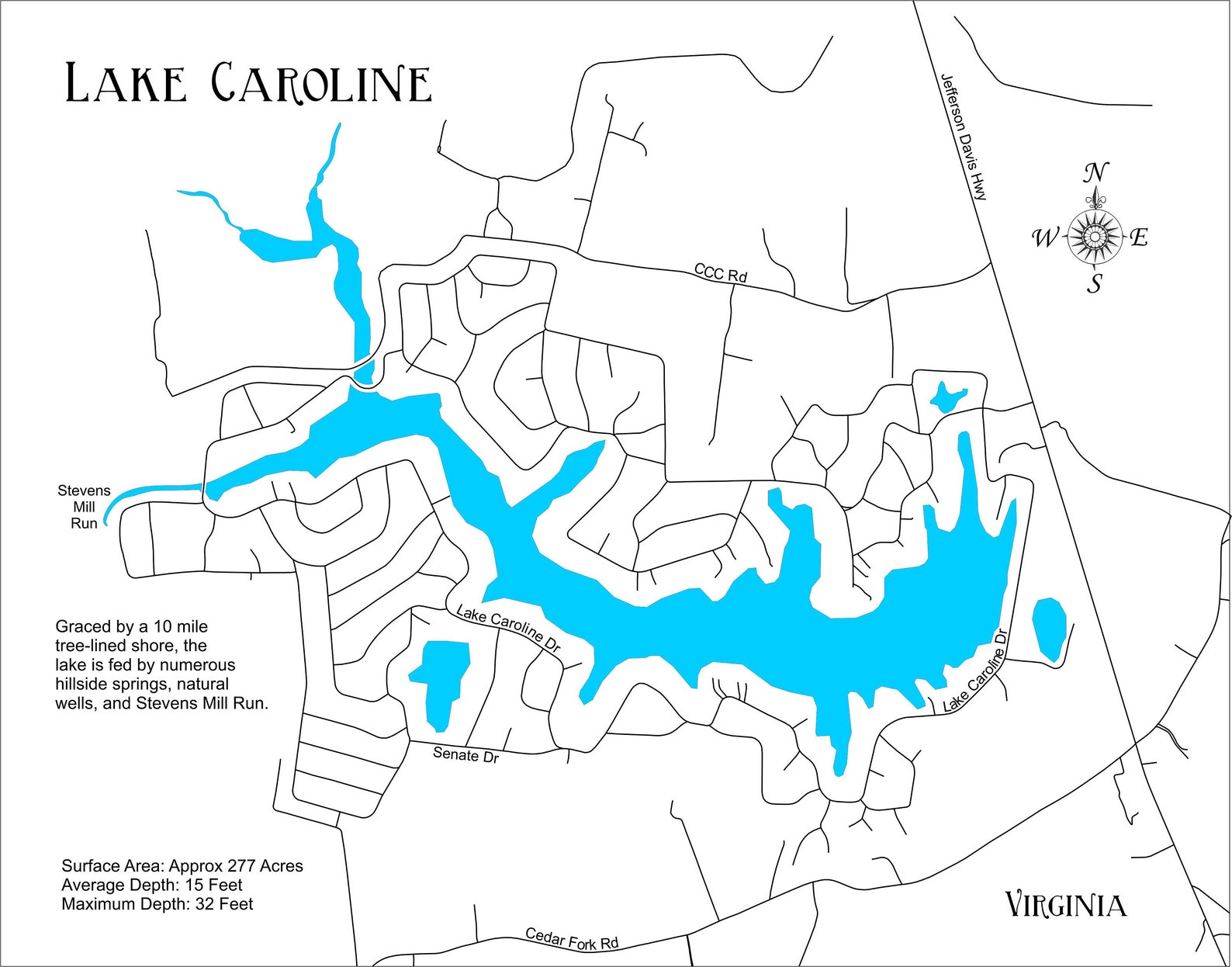 Lake Caroline in Caroline County Virginia Wood Laser Cut Etsy