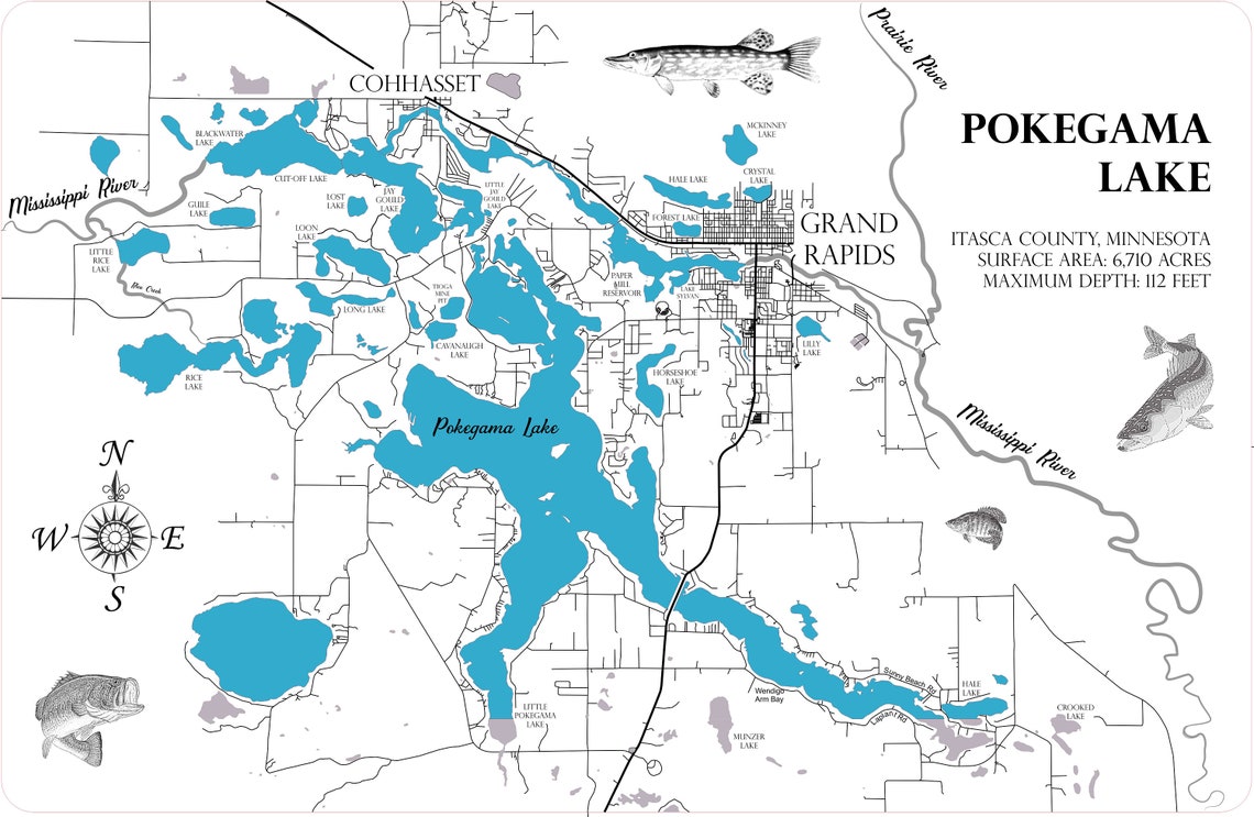 Pokegama Lake in Itasca County Minnesota Wood Laser Engraved Etsy