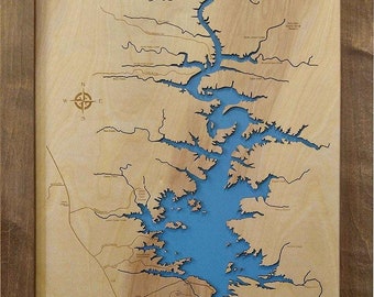 Broken Bow Lake, Oklahoma - Mapa de madera cortada con láser de precisión / grabada