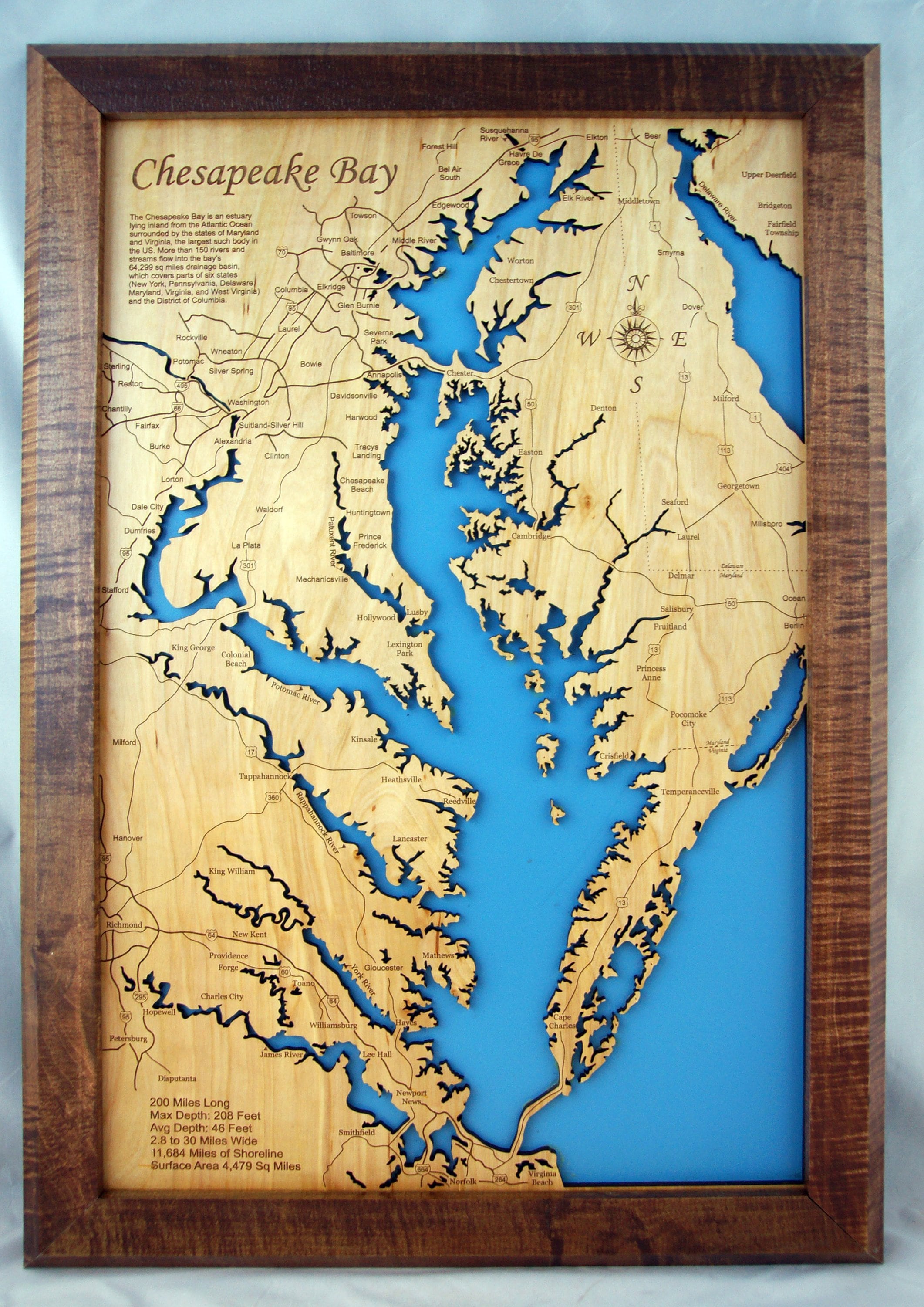 Chesapeake Bay Maryland Map Chesapeake Bay Virginia / Maryland Wood Laser Engraved Map | Etsy