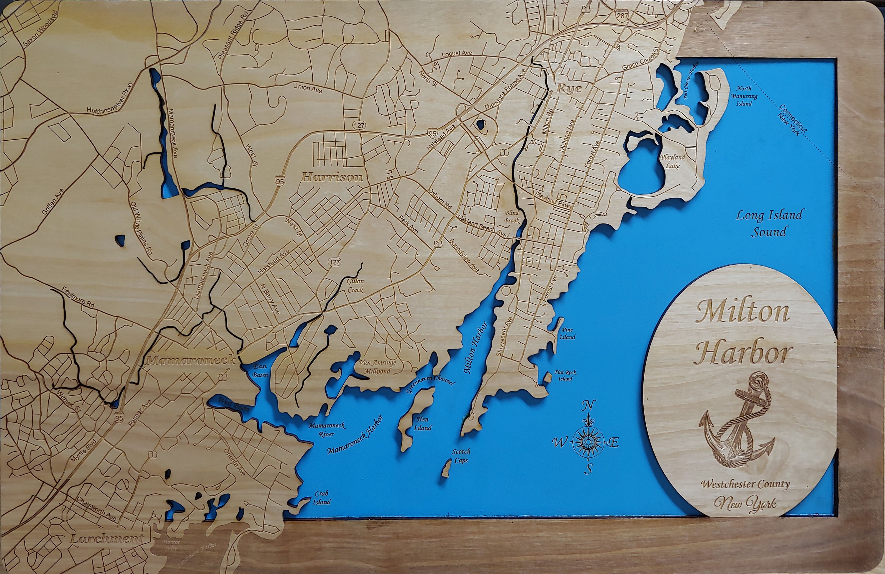 Milton Harbor, New York - Precision Laser Cut/engraved Wood Map - Etsy
