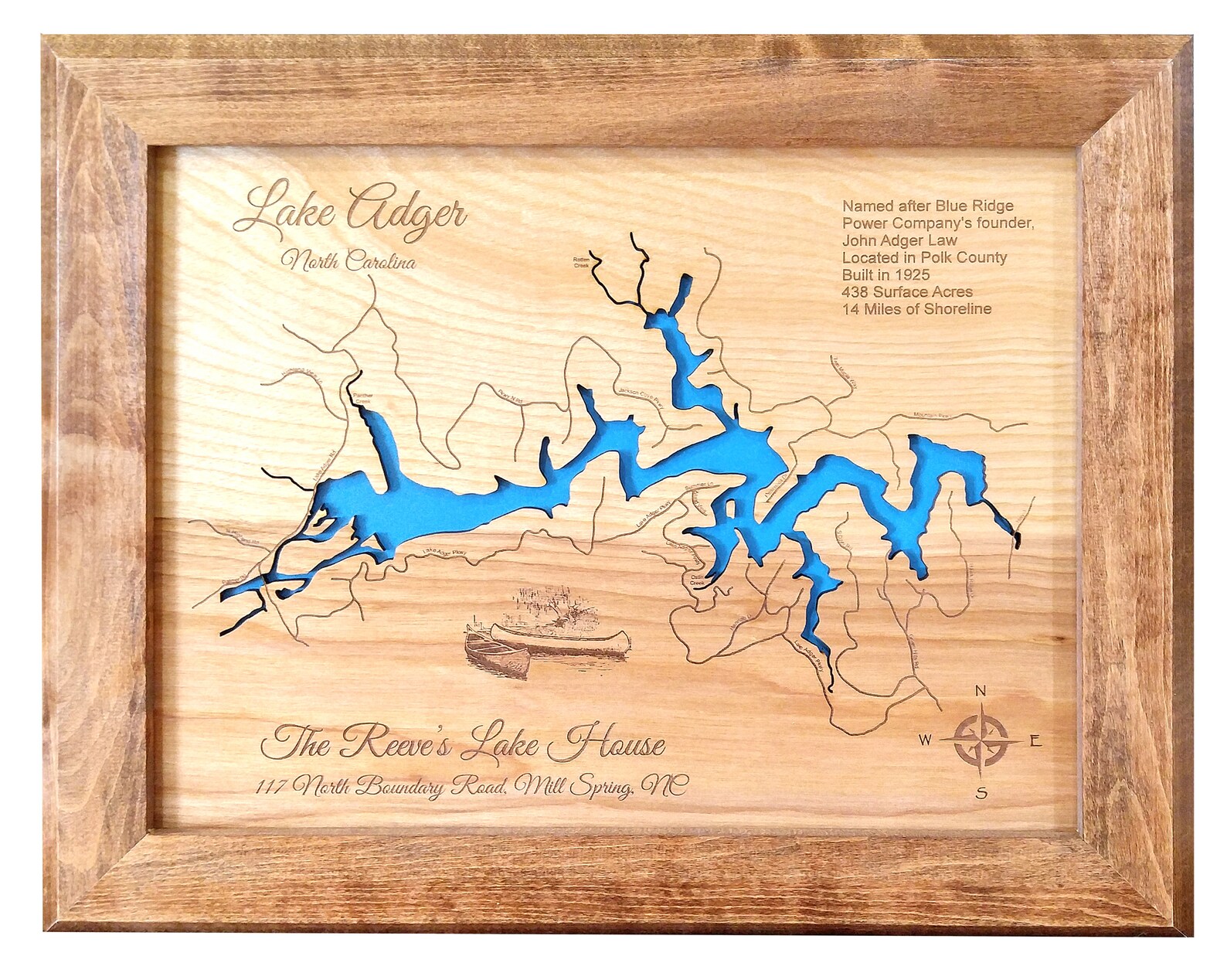 Lake Adger in Polk County NC Wood Laser Cut Engraved Map Etsy