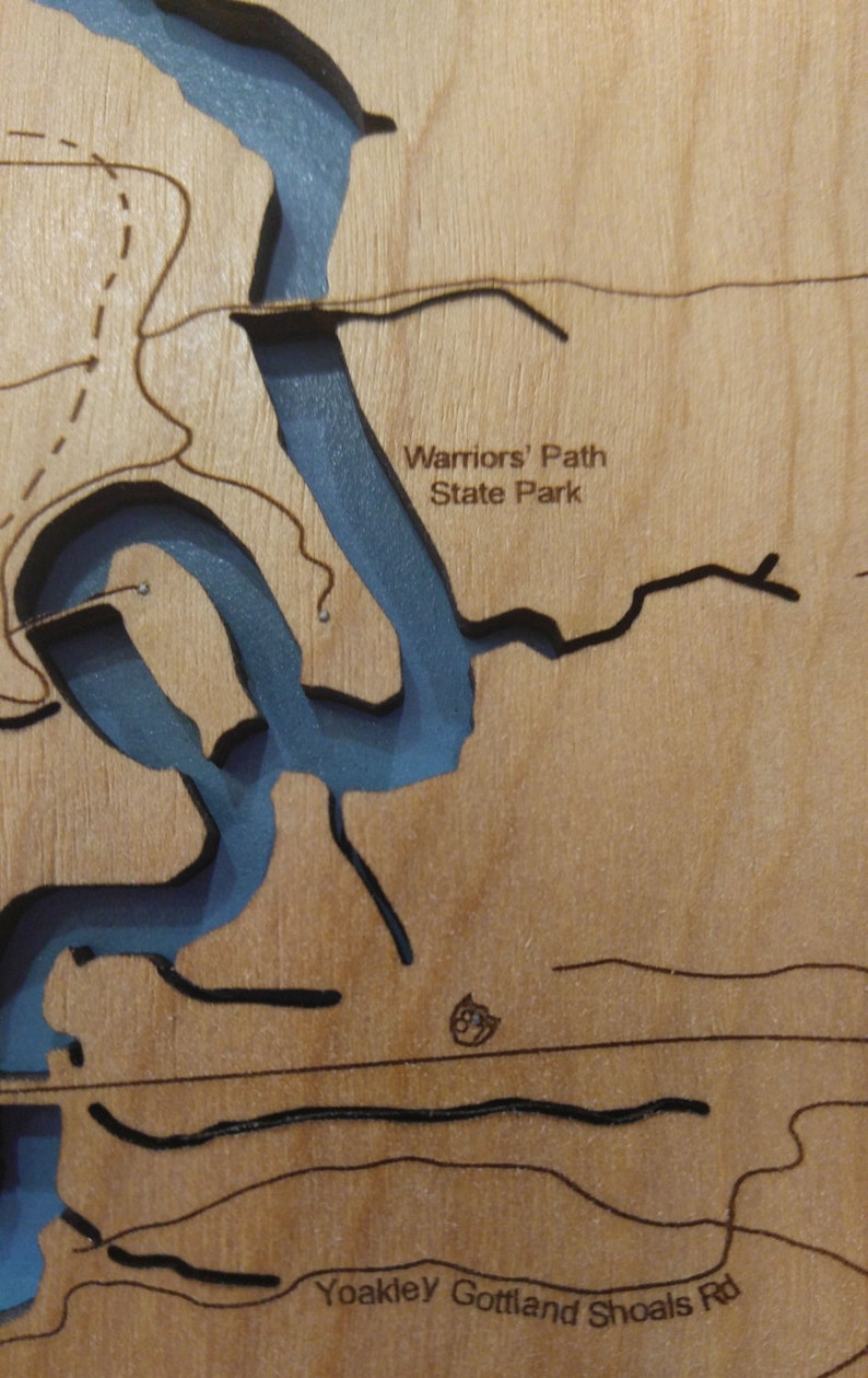 Wood Laser Cut Map of Fort Patrick Henry Lake TN Etsy