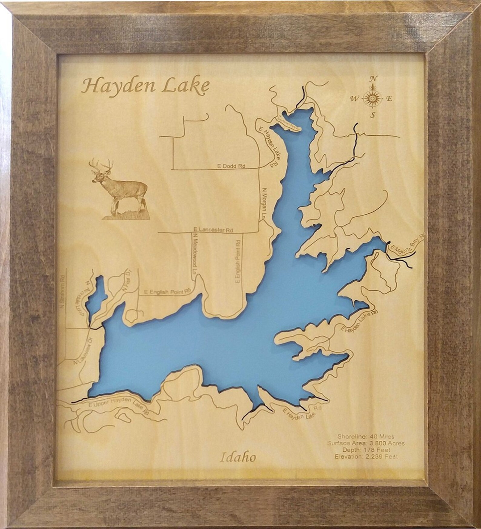 Hayden Lake Idaho Laser Cut Wood Map Etsy