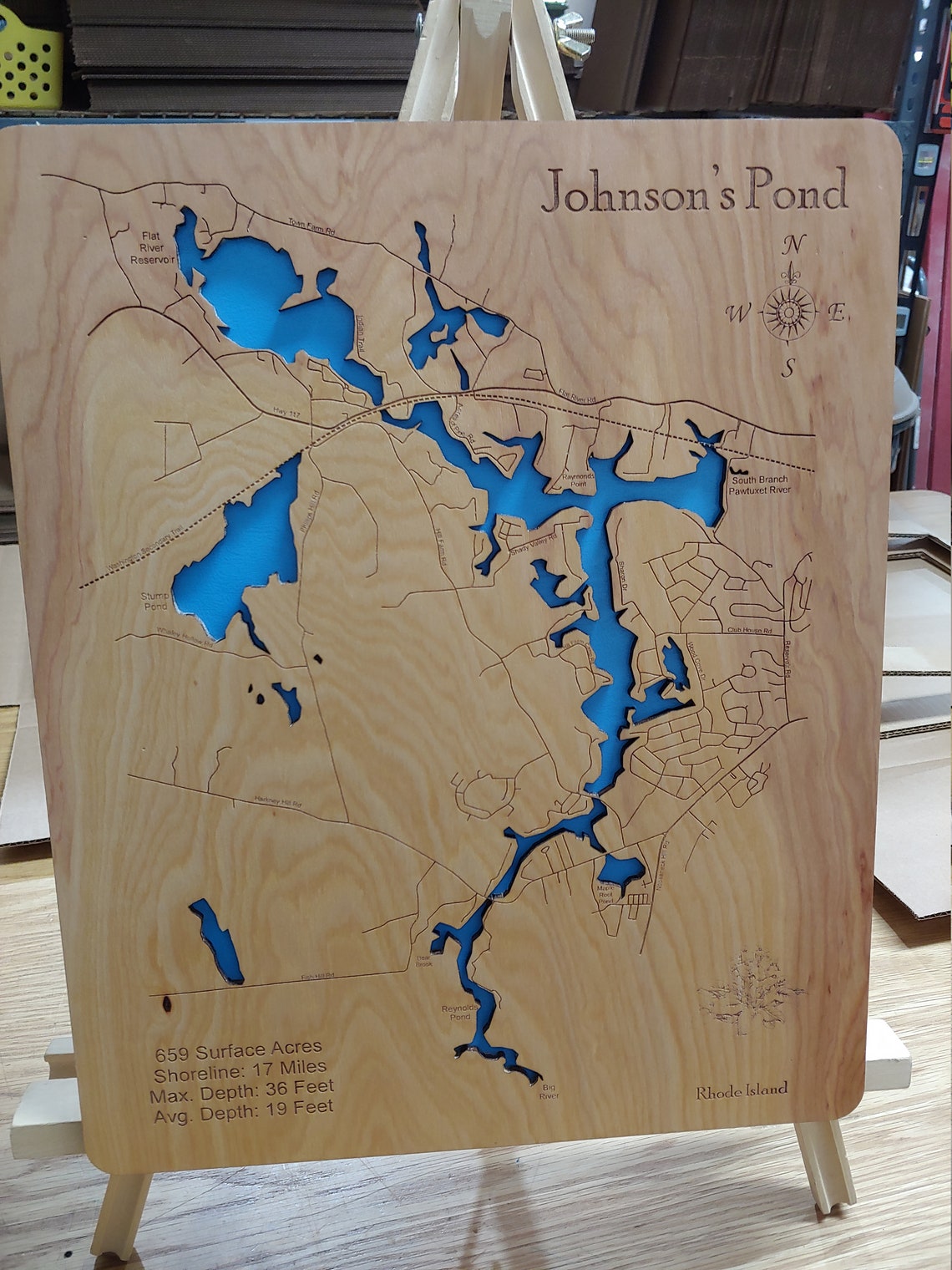 Johnsons Pond in Kent County Rhode Island Wood Laser Cut Etsy
