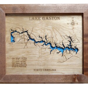 Lake Gaston in Halifax, Northampton, and Warren counties, North Carolina  - Precision Laser Cut/Engraved Wood Map