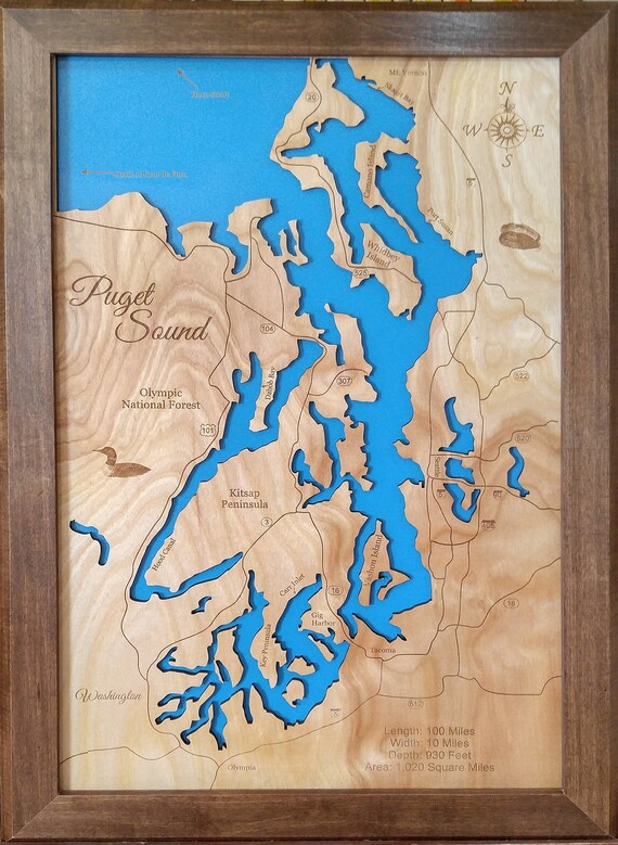 Puget Sound Wood Map Puget Sound Washington Wood Laser Engraved Map Custom Text | Etsy