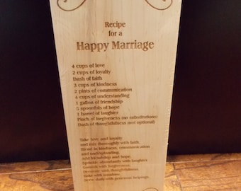 Recipe for a Happy Marriage bread board cutting board custom