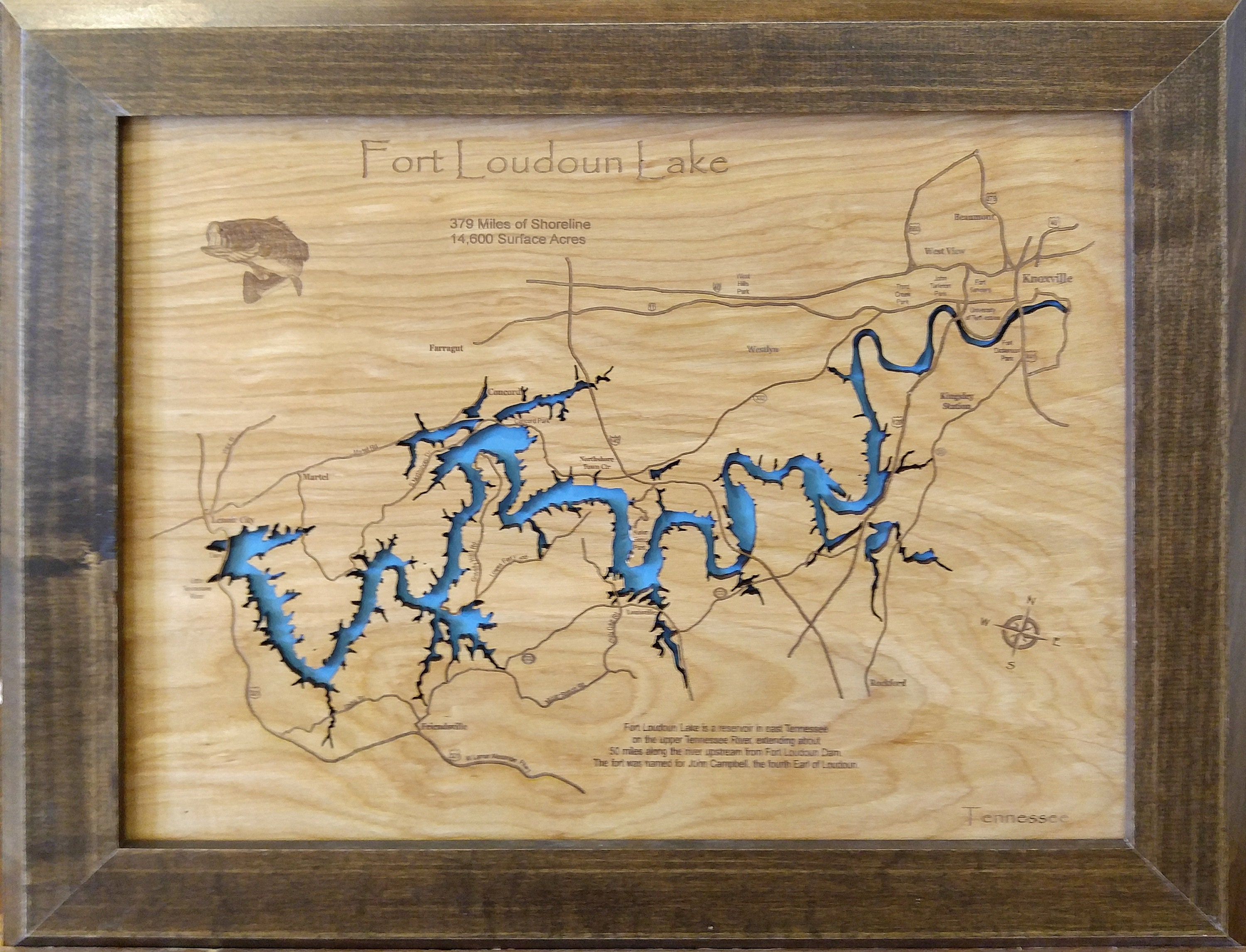 Fort Loudoun Lake Map Fort Loudoun Lake Tn Wood Laser Engraved Map Custom Text | Etsy New Zealand