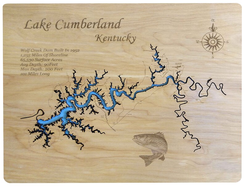 Lake Cumberland KY Wood Laser Cut Topographical Engraved Map Etsy