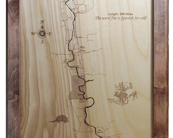 Río Frio en Texas - Mapa de madera cortada / grabada con láser de precisión