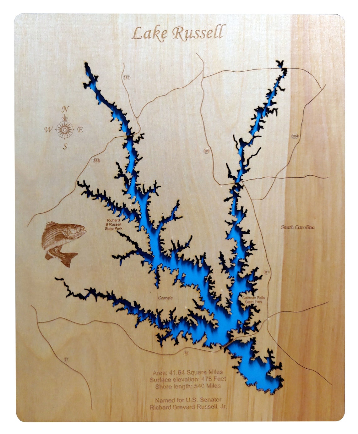 Lake Russell Laser Cut Wood Map Etsy