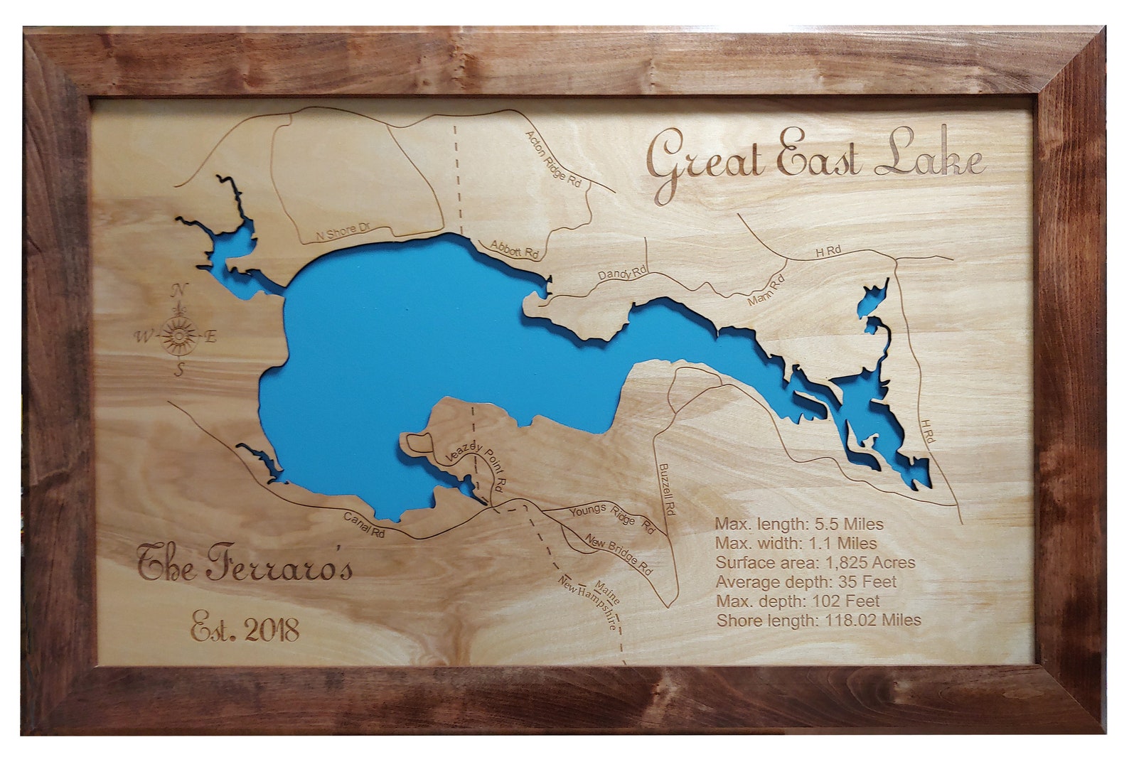 Great East Lake in Maine and New Hampshire Wood Laser Engraved Etsy