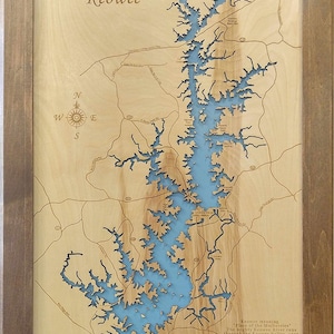 Lake Keowee, South Carolina - Precision Laser Cut/Engraved Wood Map
