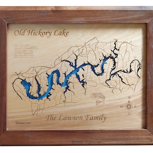 Old Hickory Lake, TN - Precision Laser Cut/Engraved Wood Map