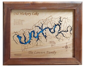 Old Hickory Lake, TN - Mapa de madera cortada con láser / grabada con precisión