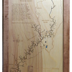 The Chattooga River along the border of Georgia/South Carolina  - Precision Laser Cut/Engraved Wood Map
