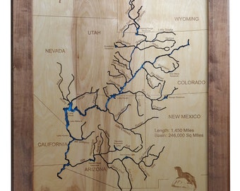 Colorado River and its Tributaries - Precision Laser Cut/Engraved Wood Map