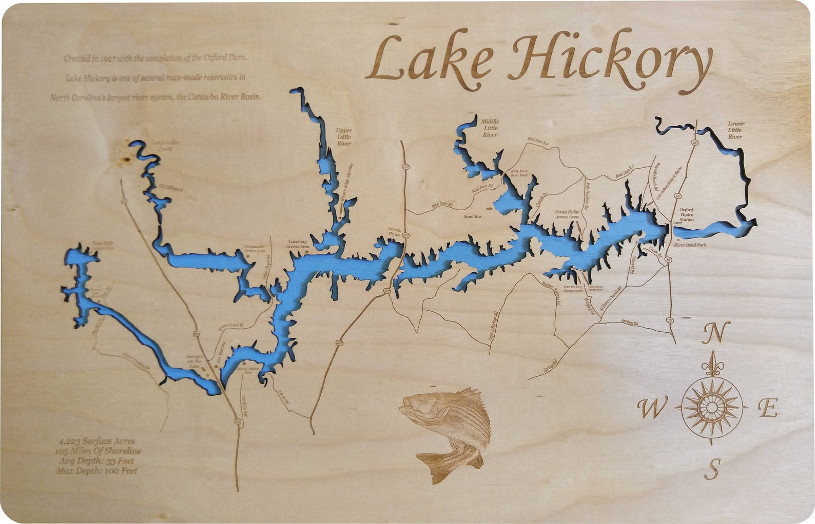 Lake Hickory in Catawba County North Carolina Wood Laser Cut Etsy