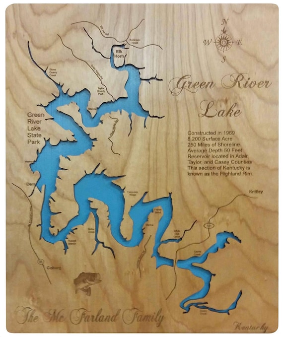 green river lake map Wood Laser Cut Map Of Green River Lake Ky Topographical Etsy green river lake map