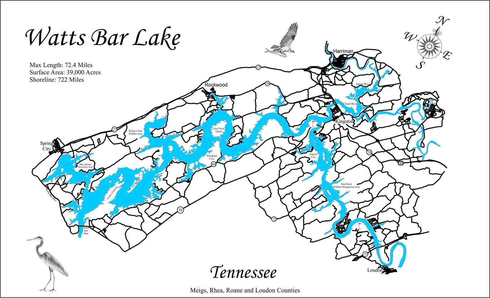 Watts Bar Lake Tennessee laser cut wood map Etsy