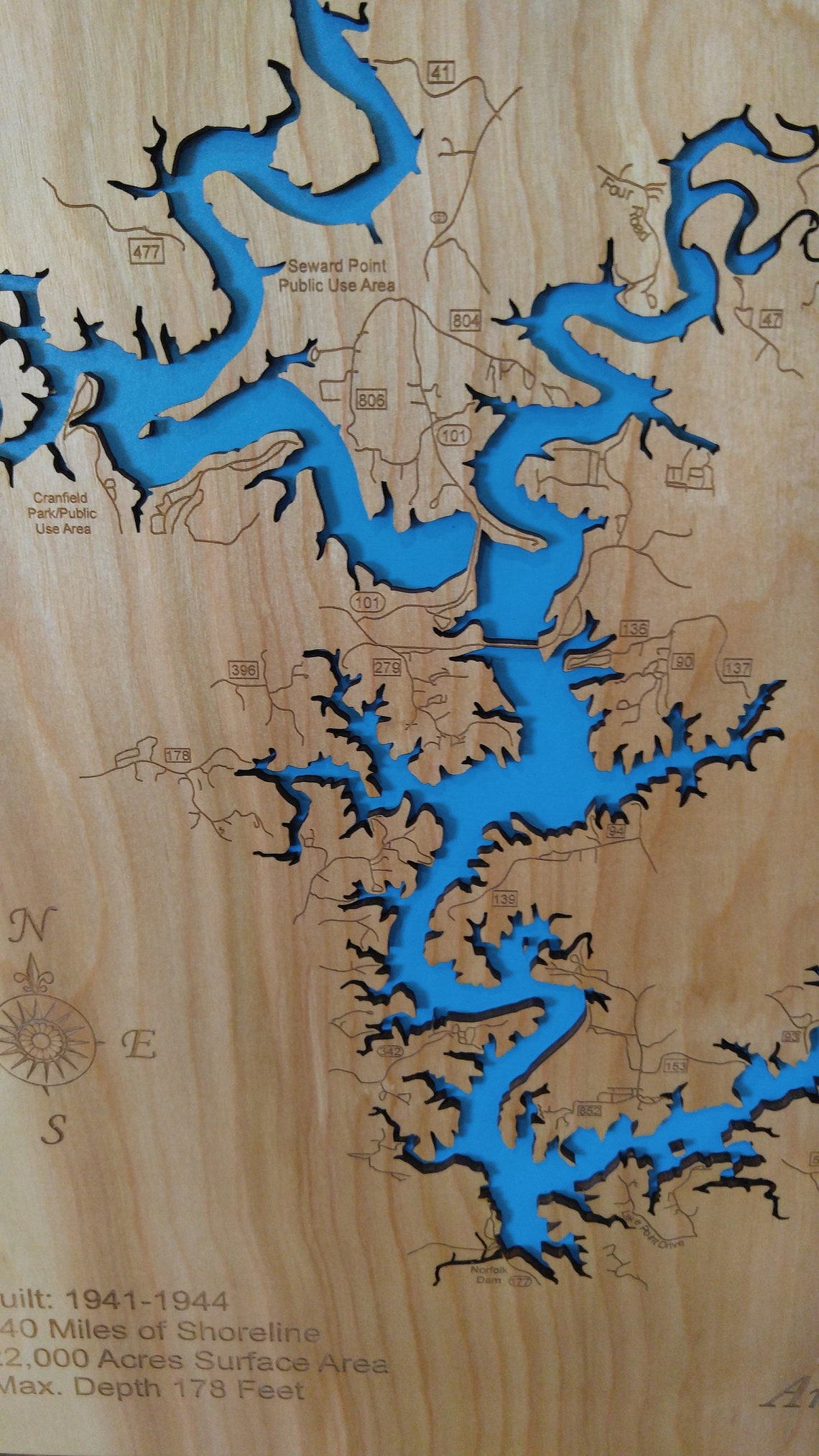 Wood Laser Cut Map of Norfork Lake Arkansas Engraved Map Etsy
