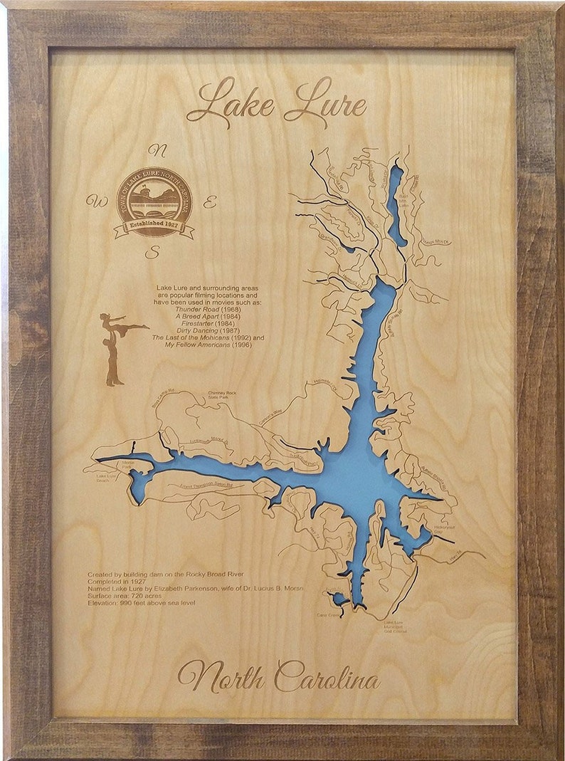 Lake Lure North Carolina wood laser engraved lake map wall  Etsy