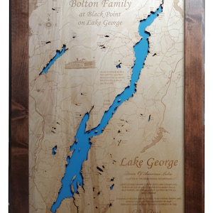 Lake George in New York - Precision Laser Cut/Engraved Wood Map