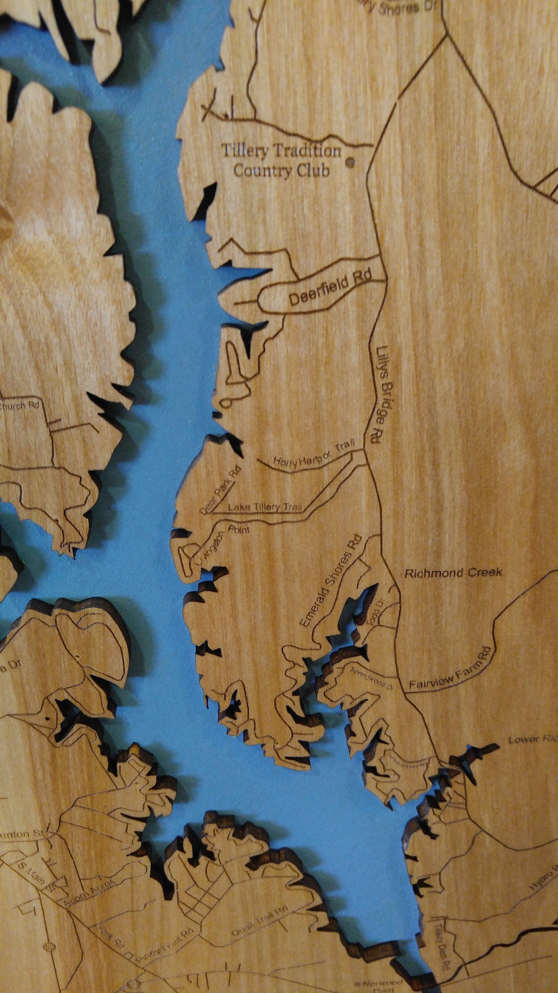 Lake Tillery North Carolina Wood Cut Laser Map Etsy