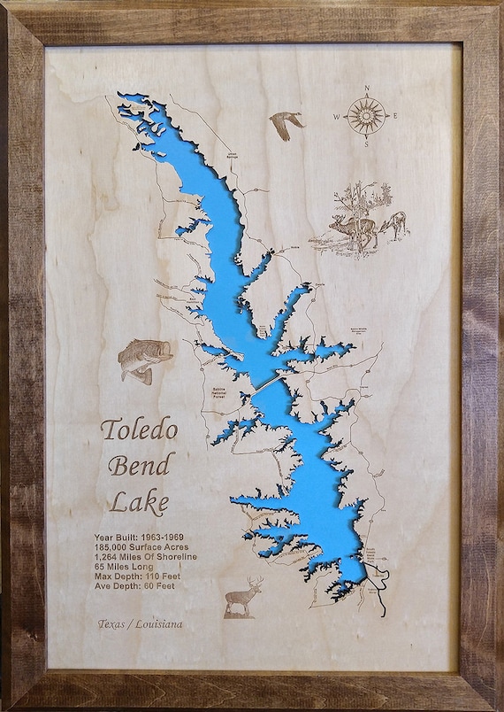 Toledo Bend Lake Map Toledo Bend Lake Between Texas & Louisiana Wood Laser Cut - Etsy