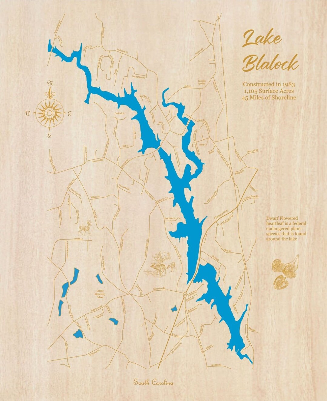 Lake Blalock in Spartanburg County SC Precision Laser Etsy