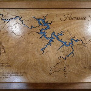 Hiwassee Lake in Cherokee County, North Carolina - Precision Laser Cut/Engraved Wood Map