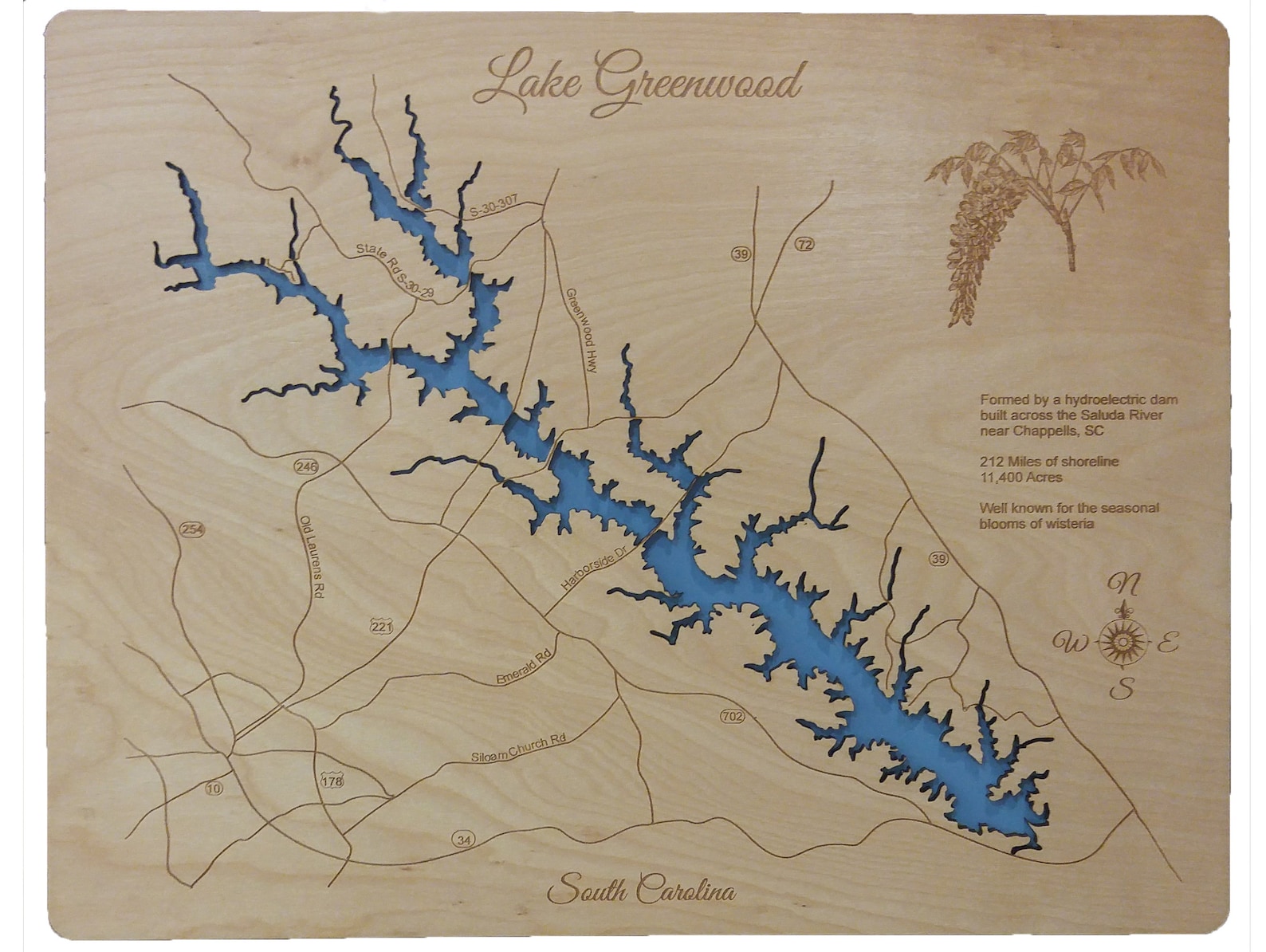 Custom Map of Lake Greenwood in Greenwood Laurens and Etsy