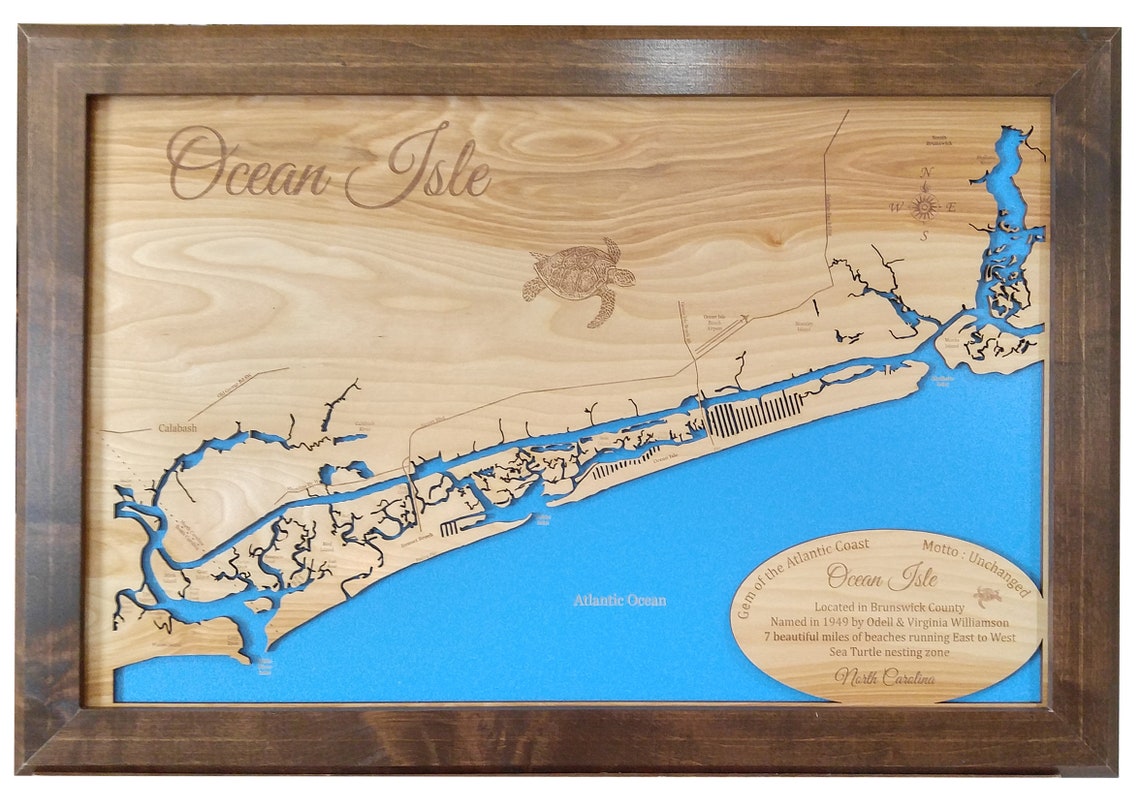 Ocean Isle Beach North Carolina Topographical Engraved Map Etsy